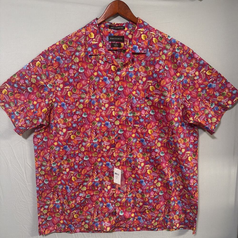 Paul Fredrick Mens XXL Red Tropical Hawaiian Shirt Short Sleeve NWT